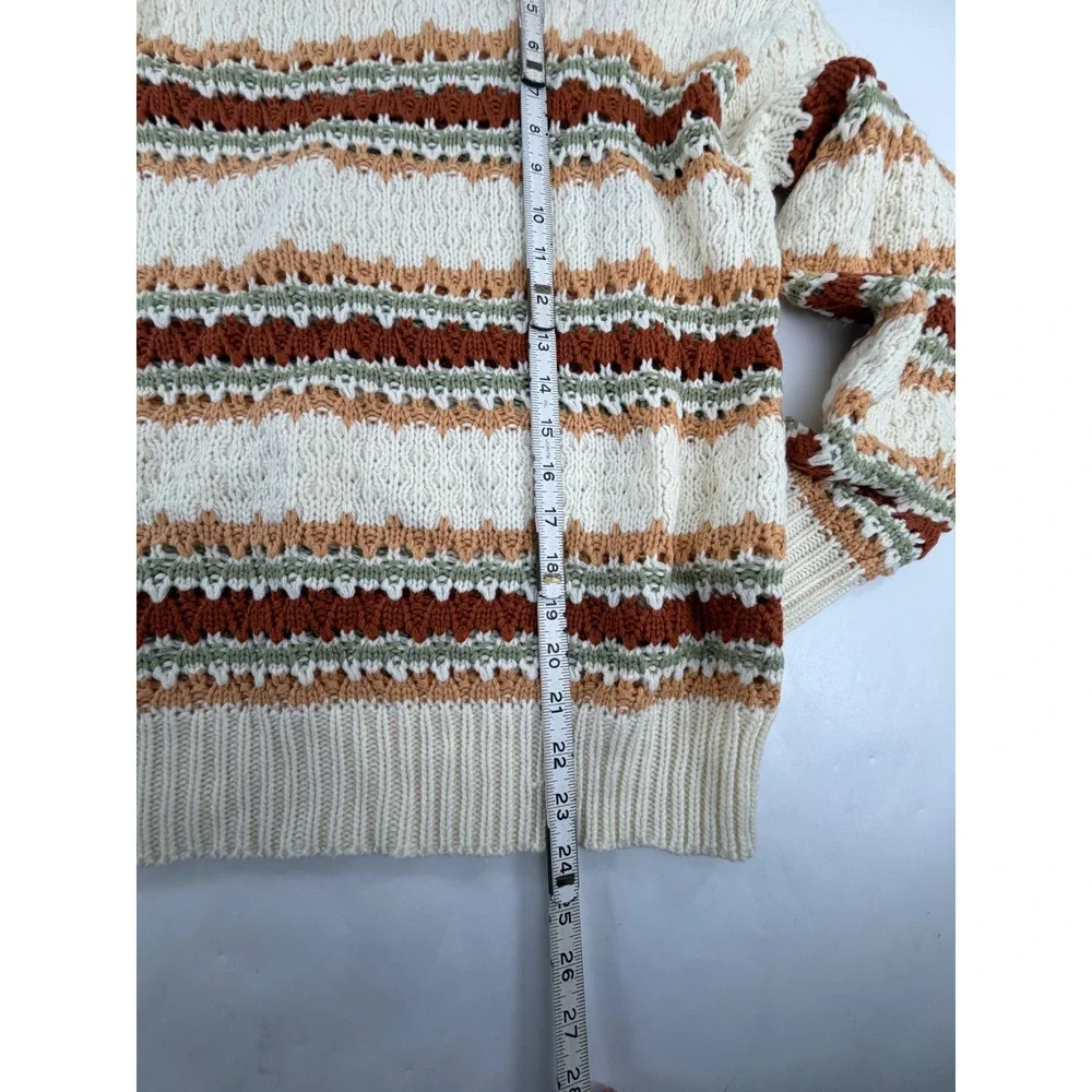 Betsey's Boutique Shop Striped Open Knit Crewneck Sweater Cream XL 54681